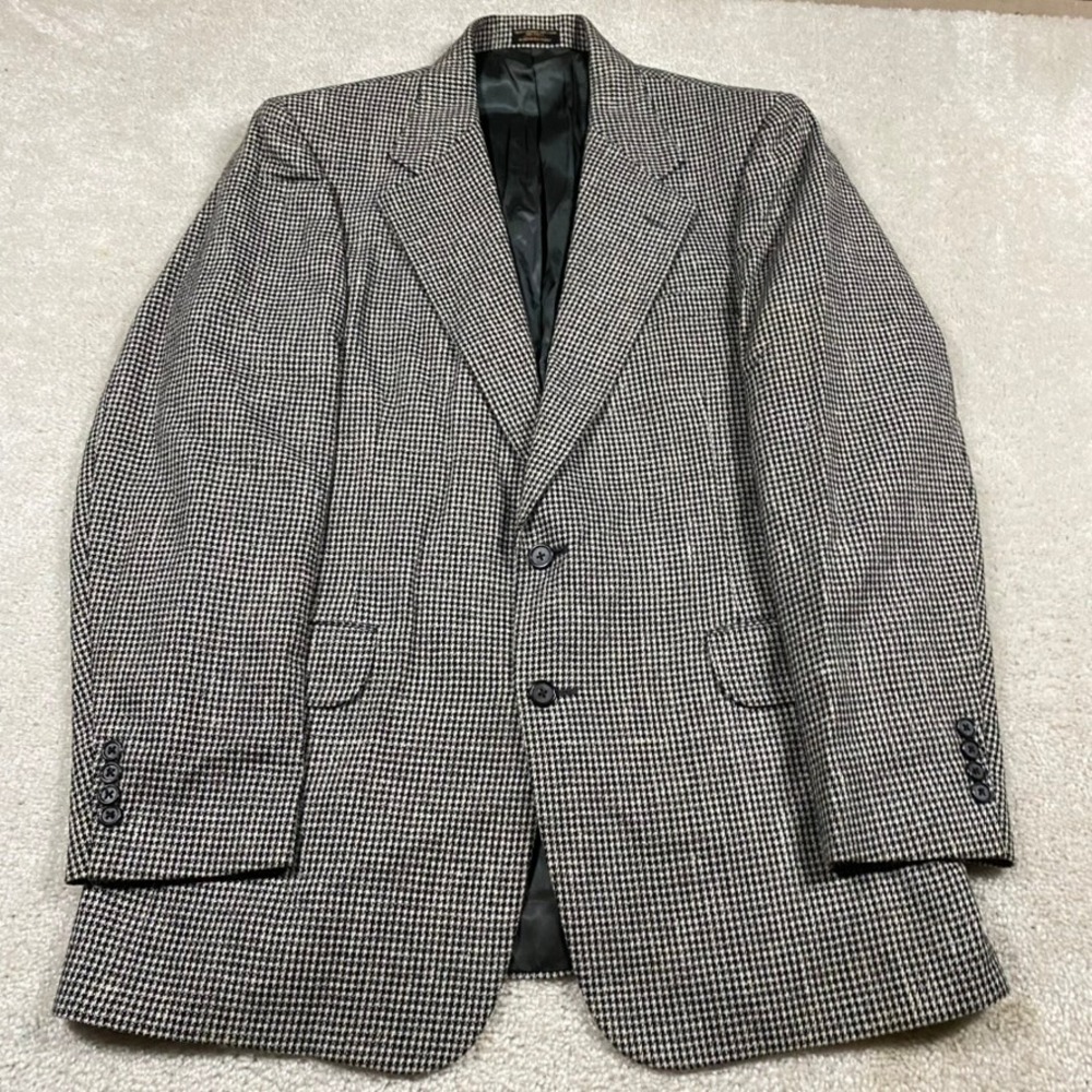 VTG Hunter's Glen Sport Coat Mens 44 Houndstooth Blazer Made USA Ivy Prep